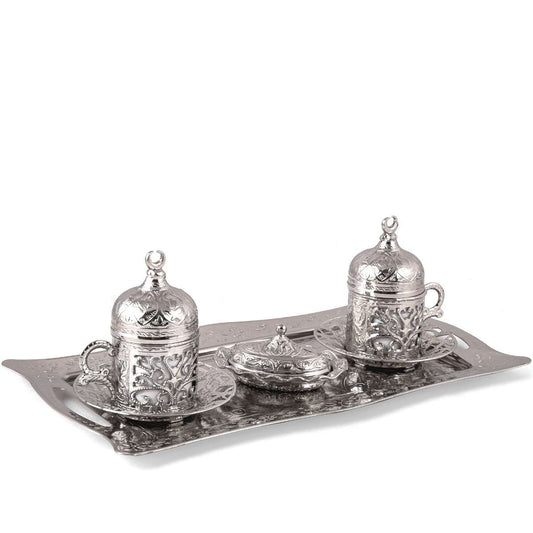 Classic Ottoman Silver Plated Turkish Coffee Set for 2